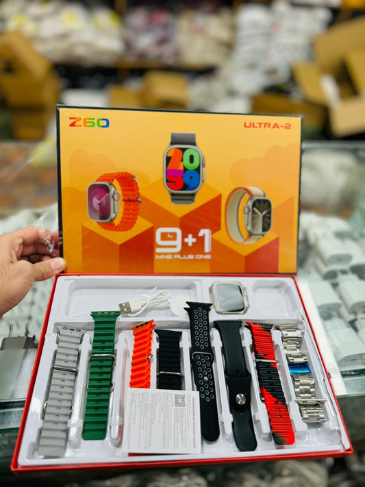 9+1 Z60 Ultra-2 Big Ips Display 49mm 8 Strap+screen Protector Bt Calling Smartwatch Always On Display With Fitpro App Silver