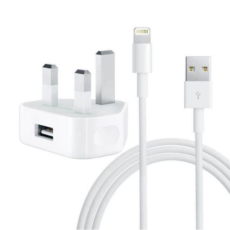 Iphone Usb 5W Power Adaptor UK Pin With Lightning to Usb Cable