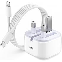 IPHONE 14 Pro 3 Pin (UK PIN) 50W USB-C+C POWER Adapter With USB-C TO LIGHTINING CABLE