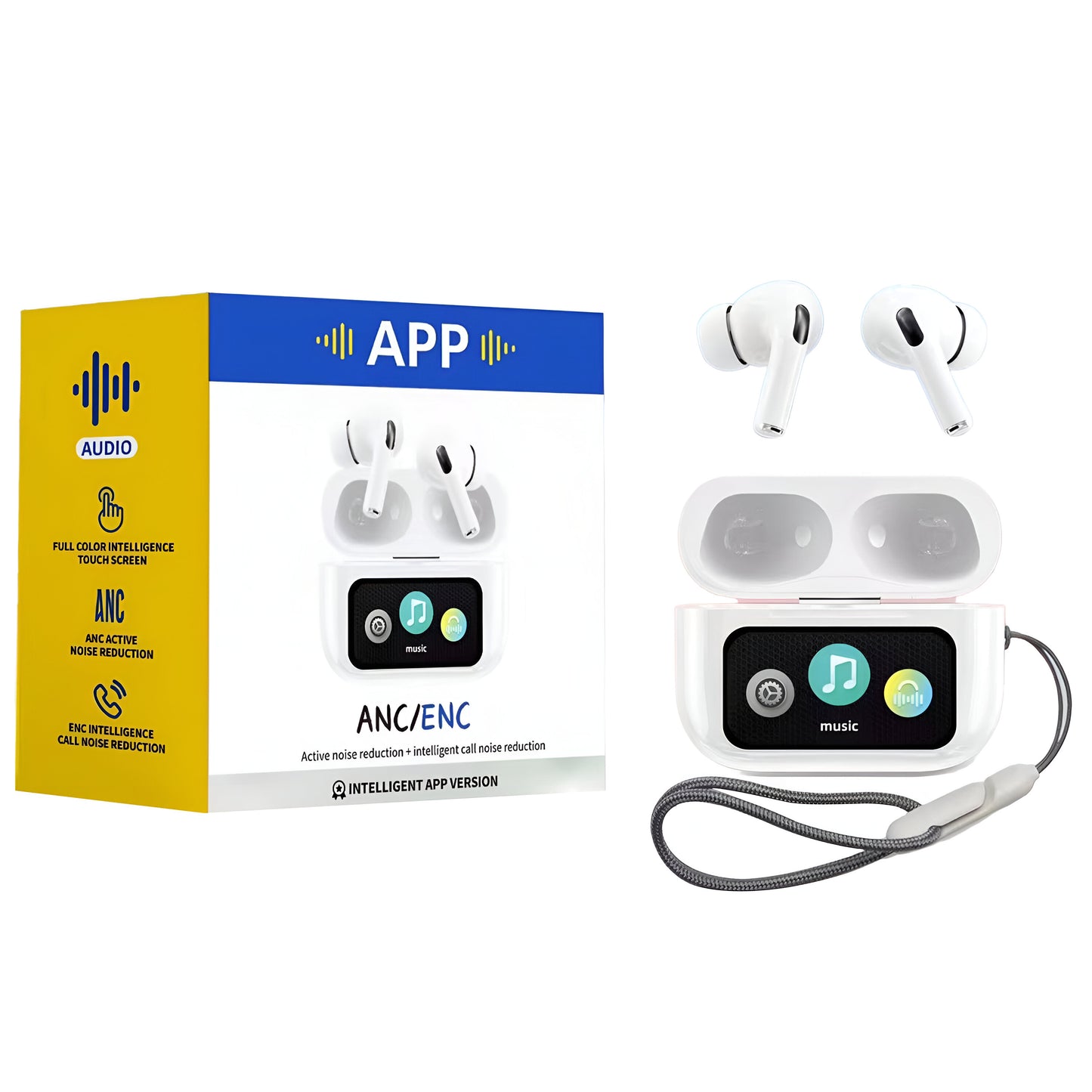 A9 Pro App Anc/enc Display Touch Control Bt 5.4 Wireless Earbuds With Zwsvibe App