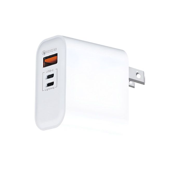 IPHONE 16 PRO MAX 50W POWER ADAPTER WITH 3 PORTS ( USB-A USB-C OR LIGHTNING )