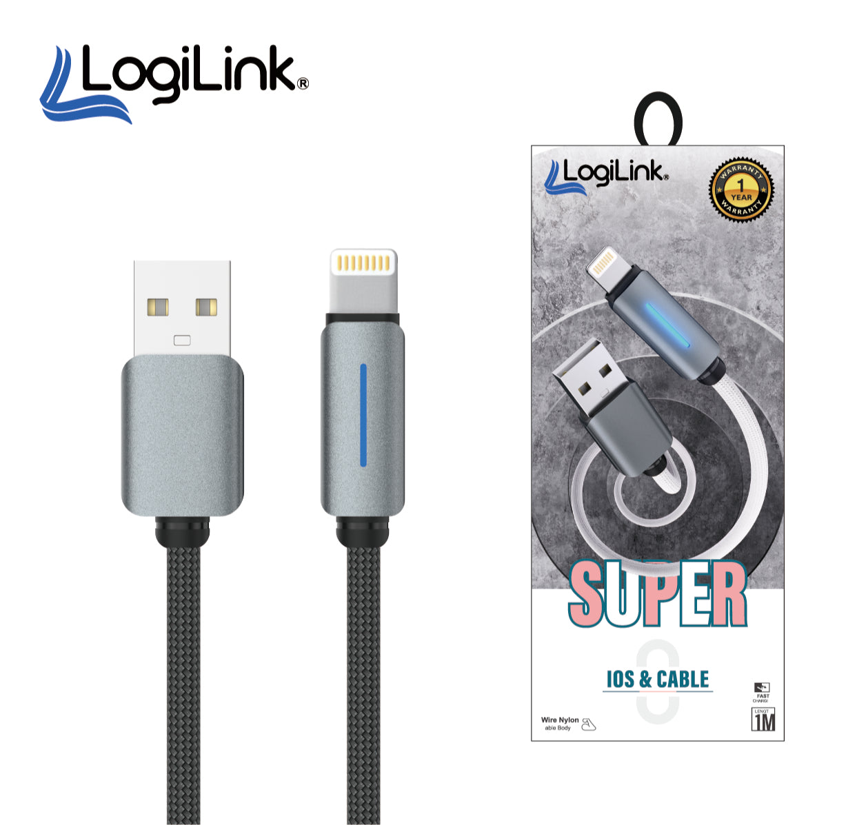 Logilink Usb To Lightning Nylon Fast Charging Data Cable 1m Black