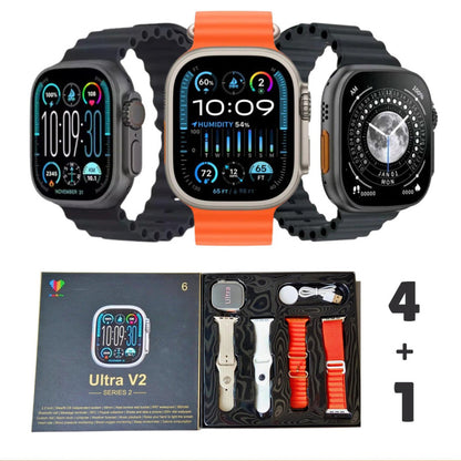 Ultra V2 New Fashion 2.2 Large Screen With 4 Straps Smart Watch With Wearfit Pro App Black