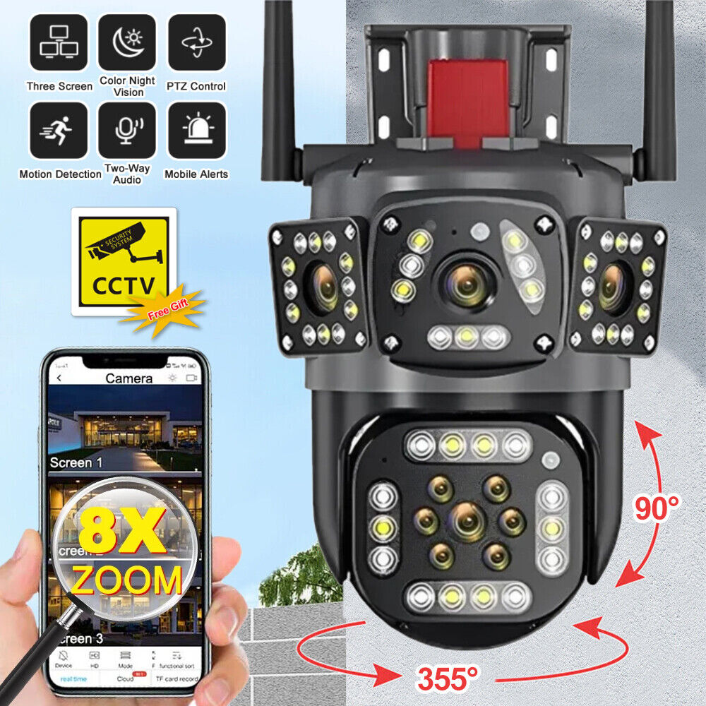 Speed-x Ptz (spz-803) 3 Camera Lens Wifi Outdoor 6mp Color Night Vision With V380 Pro App