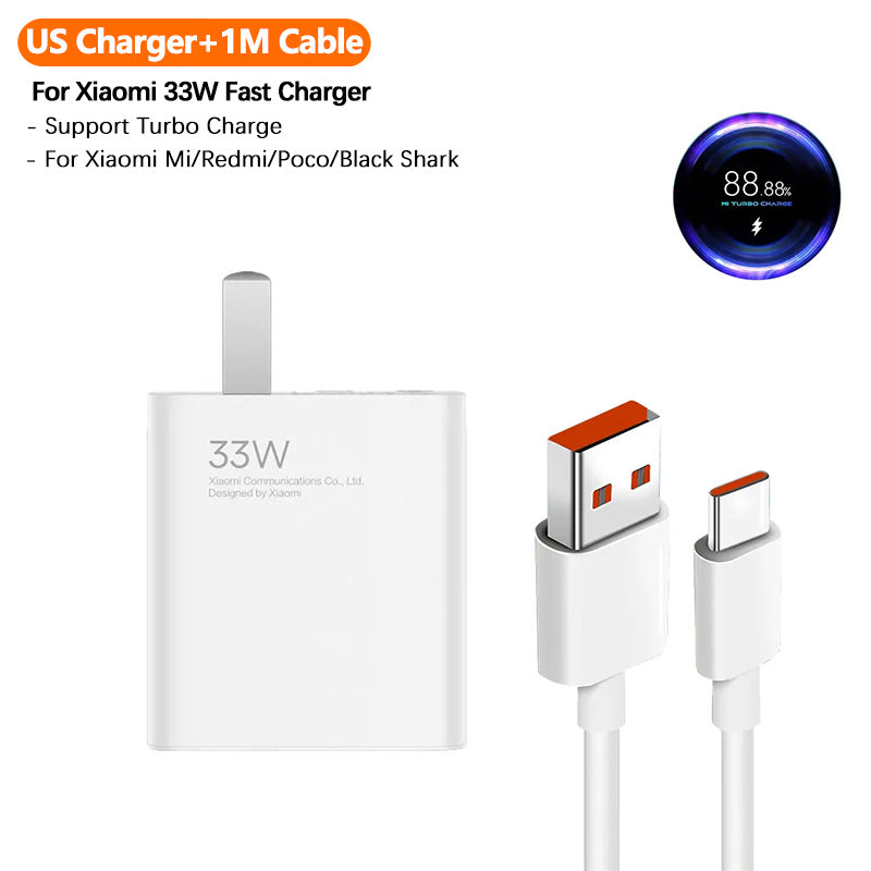 XIAOMI 33W EU PLUG QC3.0 FAST QUICK WALL CHARGER WITH CABLE