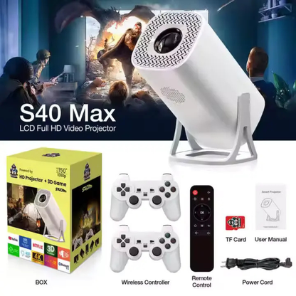 S40 MAX Gaming Android Projector – 150” Display, Android 11, 20,000+ Games, 4K Support, Wi-Fi & Bluetooth