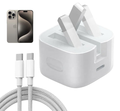 IPHONE 15 PRO MAX 3 PIN (UK PIN) 35W USB-C POWER ADAPTER WITH USB-C TO C CABLE