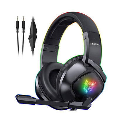 Onikuma K19 Rgb Wired Stereo Gaming Headset True Noise Cancellation, Usb+3.5mm Audio Plug For Ps4/pc/xbox One Controller/laptop, Black