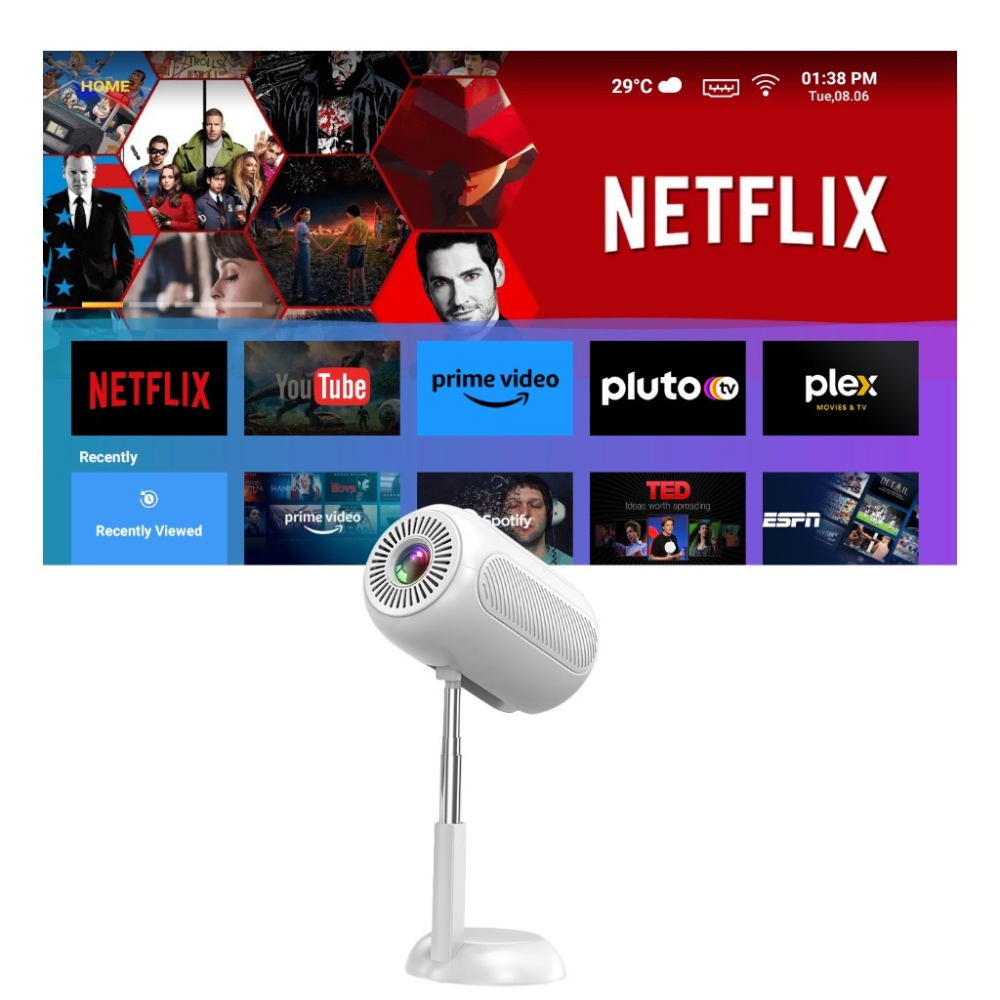 TS-6 YJMOYE 4K Smart Mini Projector | Android 11, WiFi 6, Portable Home Cinema