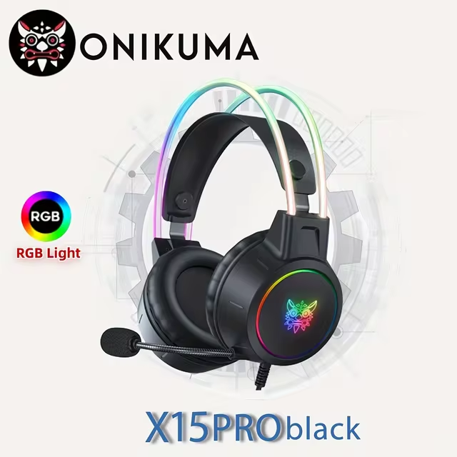 Onikuma-x15 Pro Rgb Head Beam With Mic, 3.5mm Wired Earphones, Durable Stereo Surround, Rgb Gaming Headset