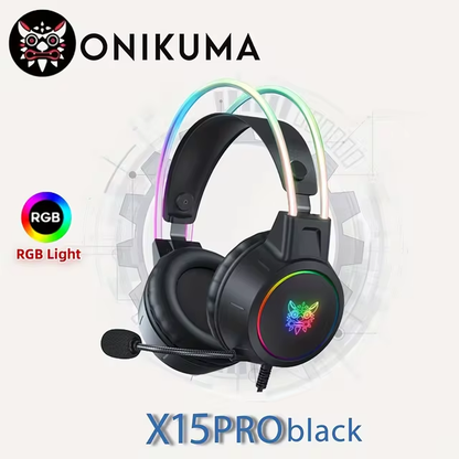 Onikuma-x15 Pro Rgb Head Beam With Mic, 3.5mm Wired Earphones, Durable Stereo Surround, Rgb Gaming Headset