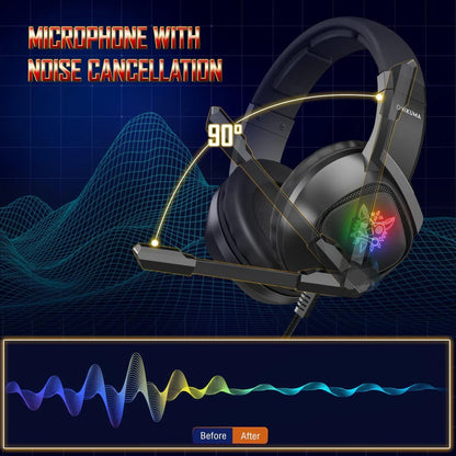 Onikuma K19 Rgb Wired Stereo Gaming Headset True Noise Cancellation, Usb+3.5mm Audio Plug For Ps4/pc/xbox One Controller/laptop, Black