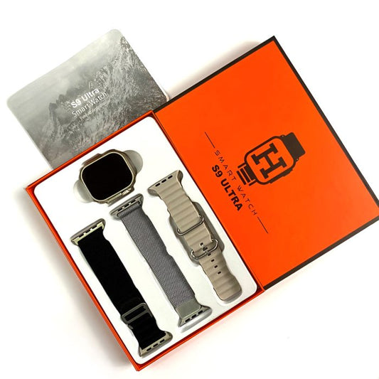 S9 Ultra 49mm (3 Straps) Smart Watch Series 9 With Metal Milanese Strap Bluetooth Voice Call 2.2 Inch Hd Screen With Fitpro App Black