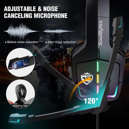 Soulbytes S12 Ps4 Ps5 Pc Xbox One Switch With Microphone Dynamic Rgb Led Effect 3.5mm Wired Stereo Bass Over Ear Mic Gaming Headphones