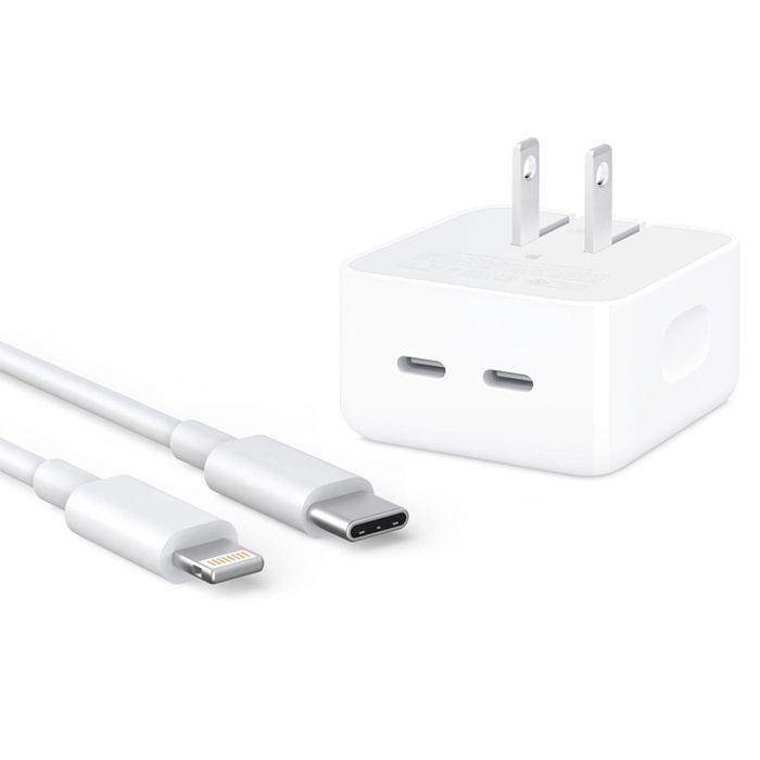 IPHONE 14 Pro 2 Pin (US PIN) 50W USB-C+C POWER Adapter With USB-C TO LIGHTINING CABLE