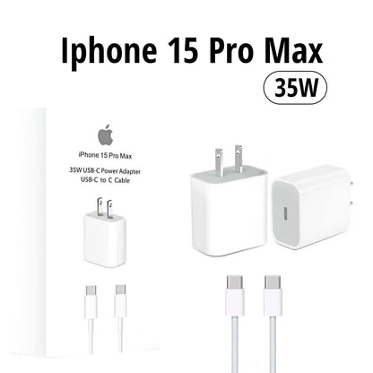 IPHONE 15 PRO MAX 2 PIN (US PIN) 35W USB-C POWER ADAPTER WITH USB-C TO C CABLE
