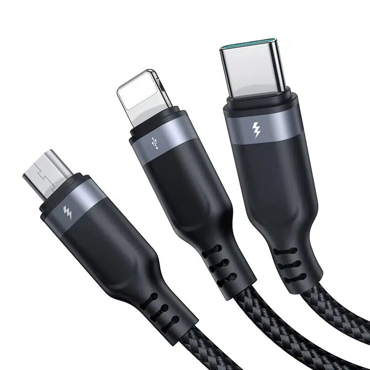 Joyroom S-1t3018a18 Multi-use 3.5a Usb-a To Lightning+type-c+micro 3-in-1 Data Cable1 2m-black