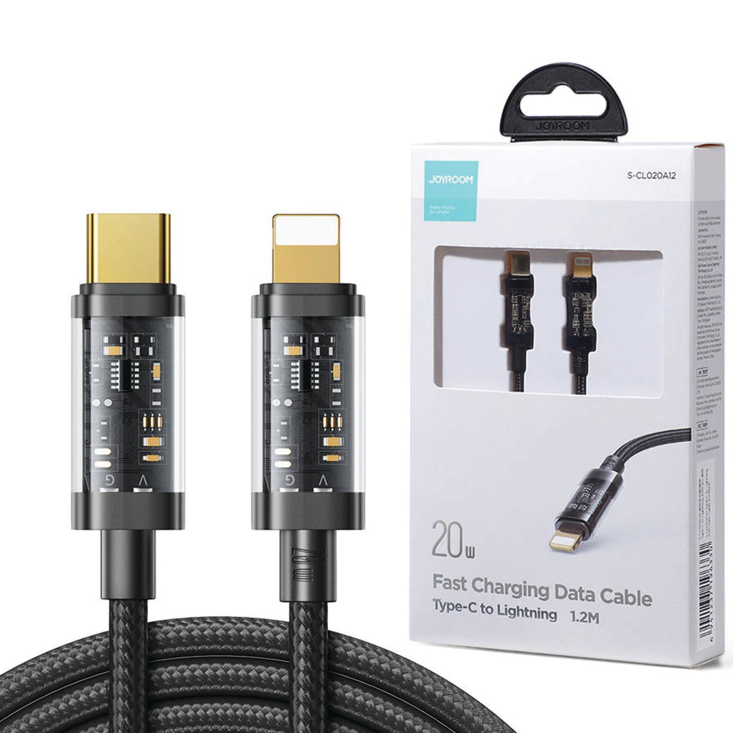 Joyroom S-cl020a12 Type-c To Lightning 20w Data Cable 1.2m Transparent Nylon Black