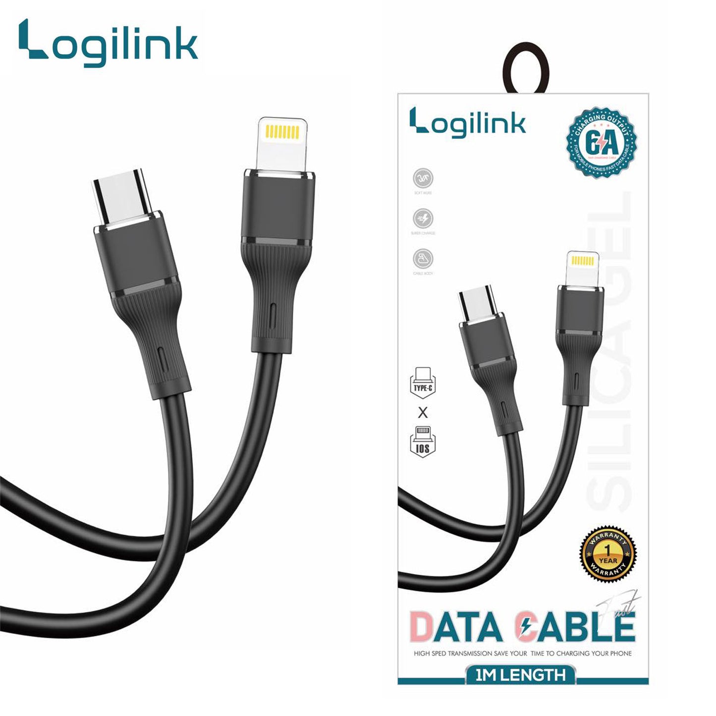 Logilink Type C To Lightning Silicone Fast Charging Data Cable 1m -Black