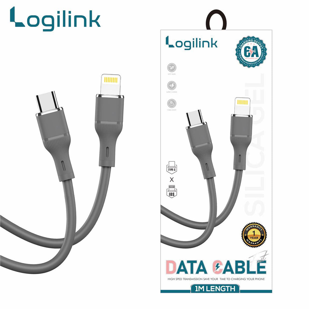 Logilink Type C To Lightning Silicone Fast Charging Data Cable 1m -Black