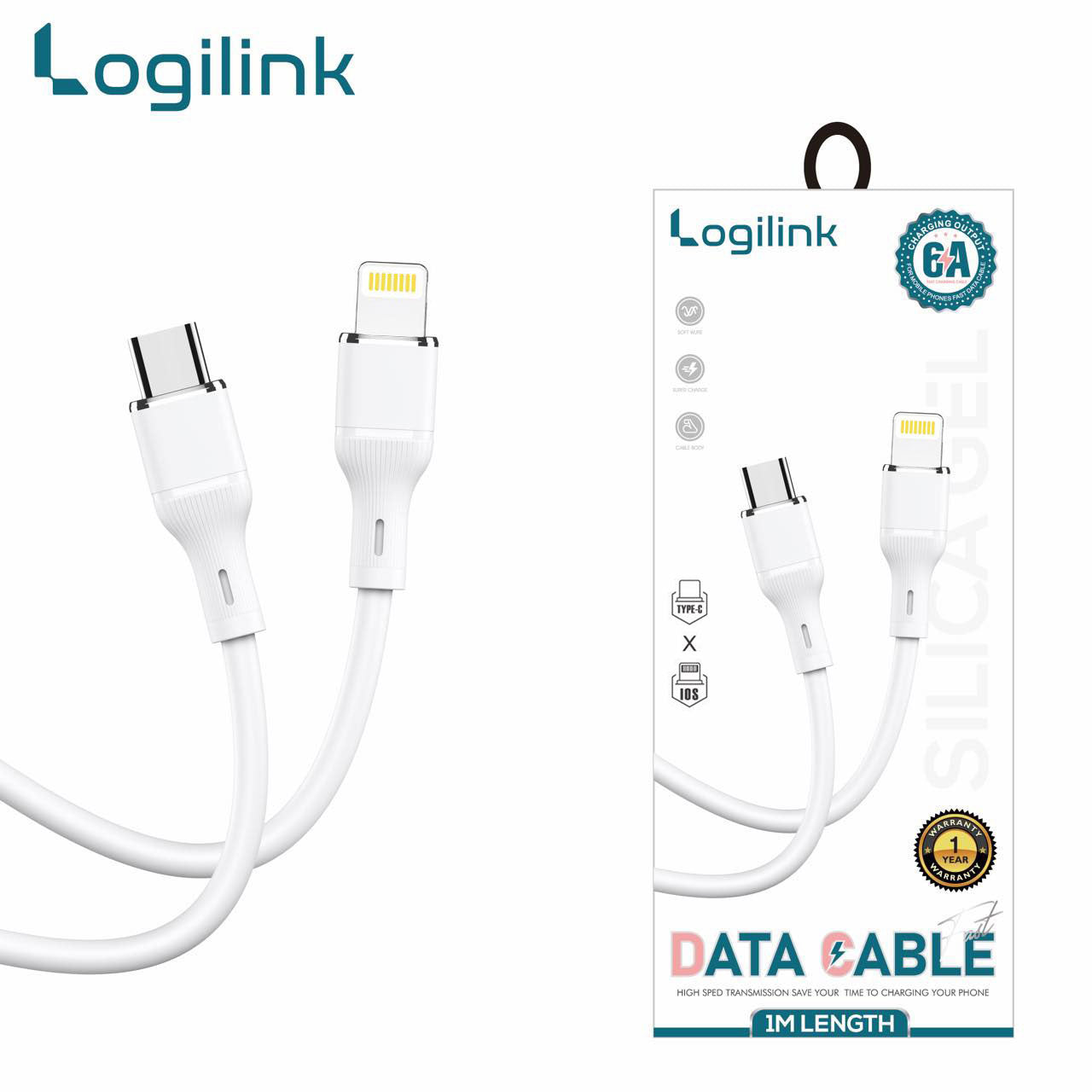 Logilink Type C To Lightning Silicone Fast Charging Data Cable 1m -Black