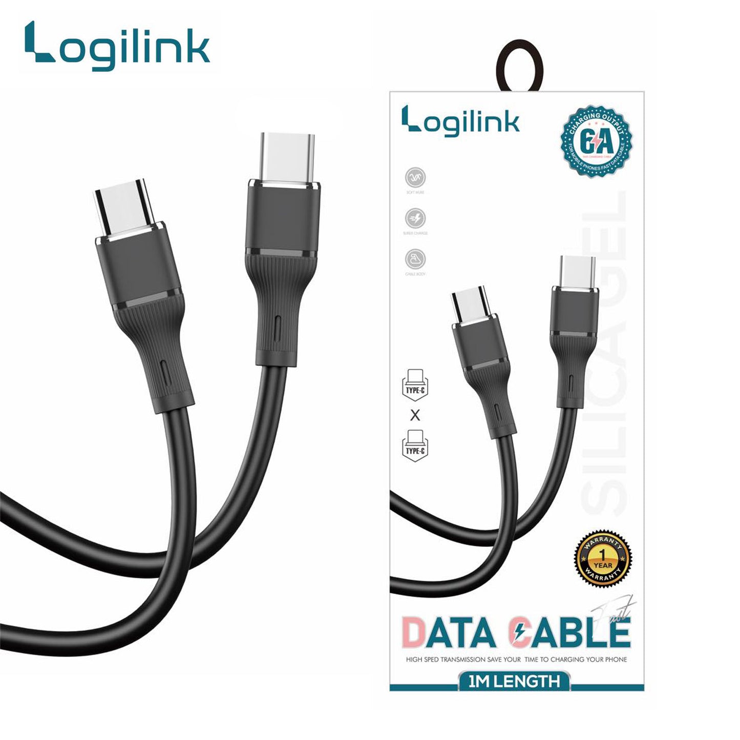 Logilink Type C To Type C Silicone Fast Charging Data Cable 1m -Black