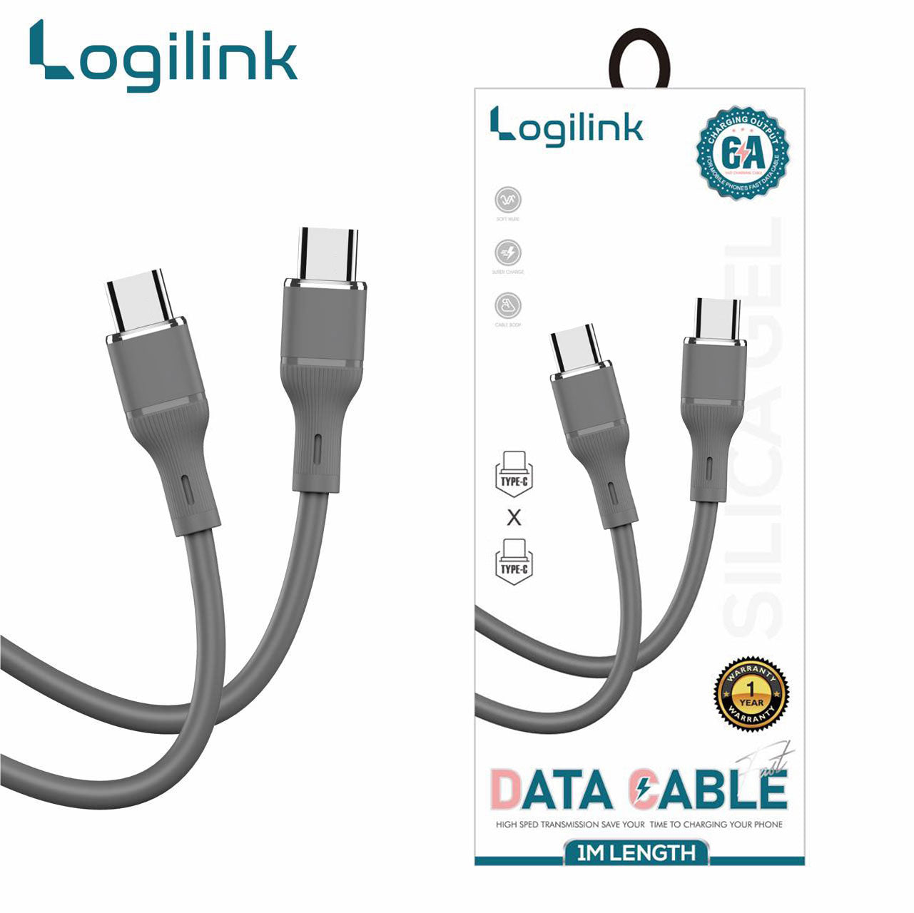 Logilink Type C To Type C Silicone Fast Charging Data Cable 1m -Black