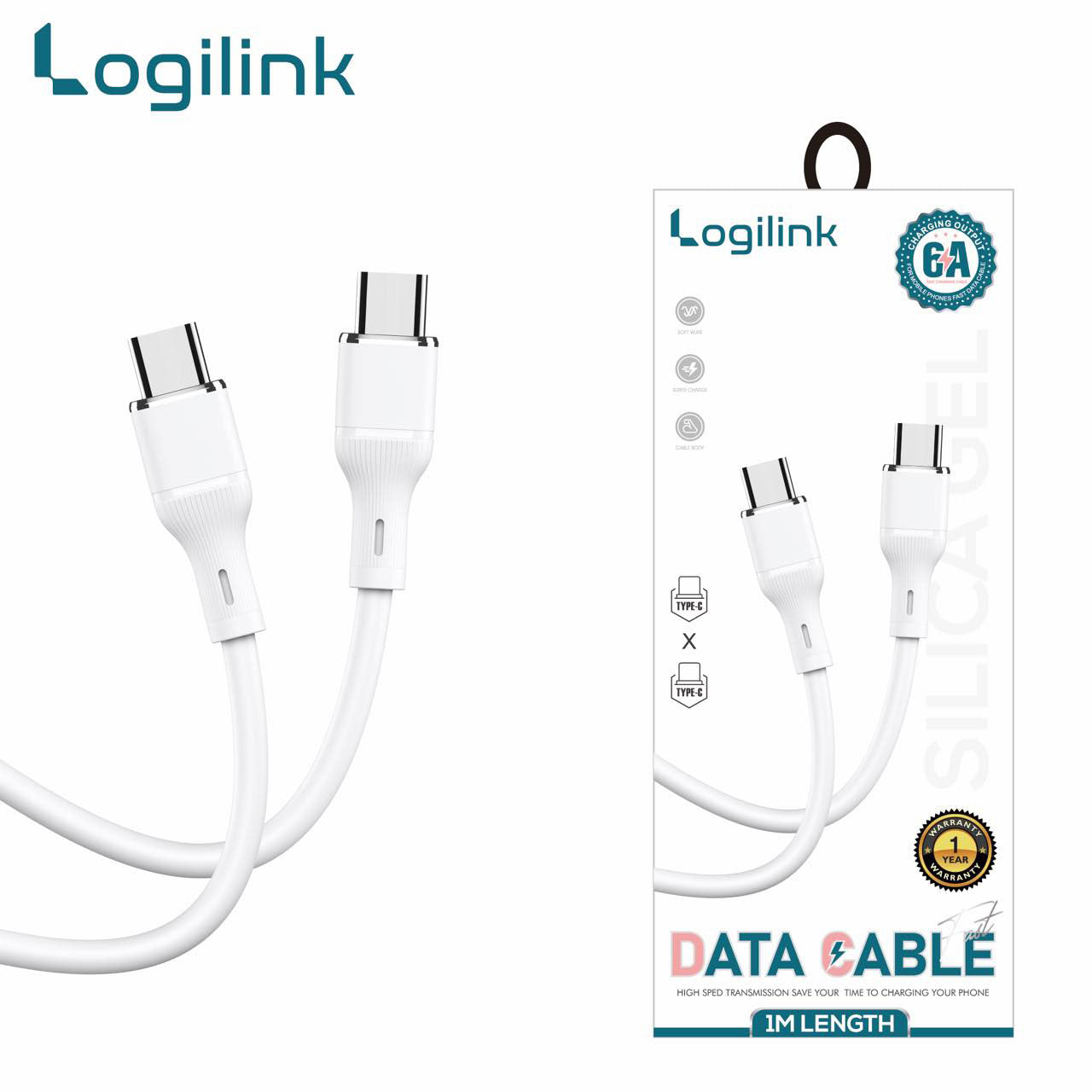 Logilink Type C To Type C Silicone Fast Charging Data Cable 1m -Black