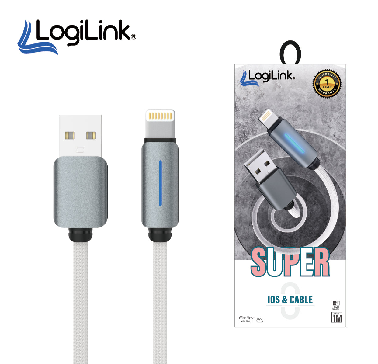 Logilink Usb To Lightning Nylon Fast Charging Data Cable 1m Black