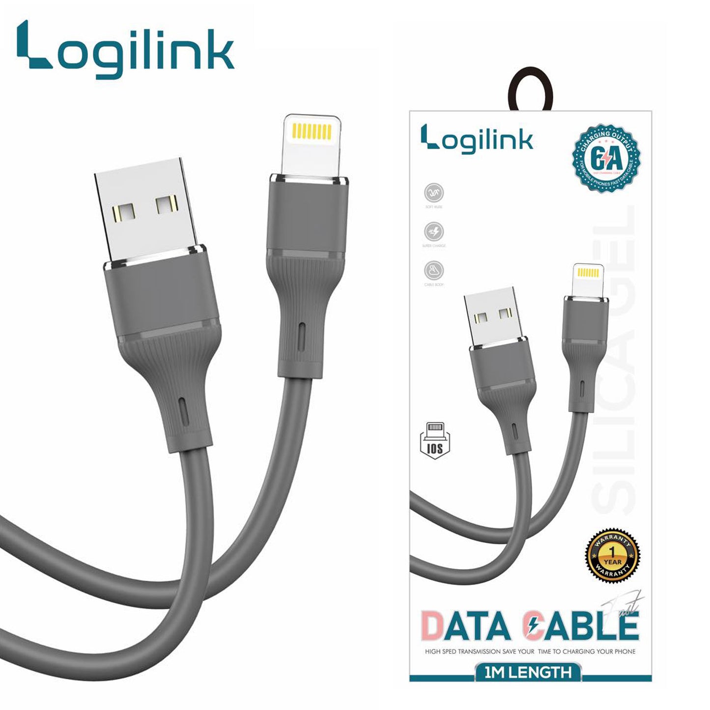 Logilink Usb To Lightning Silicone Fast Charging Data Cable 1m (1 Year Warranty) Black