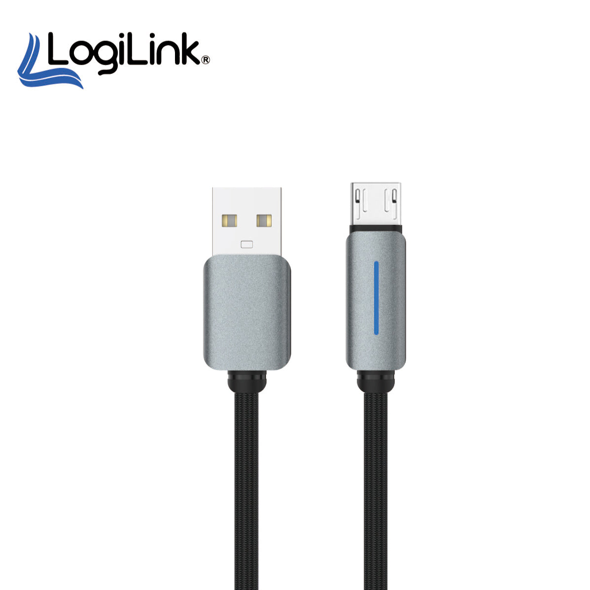 Logilink Usb To Micro Nylon Fast Charging Data Cable With Light 1m - Black