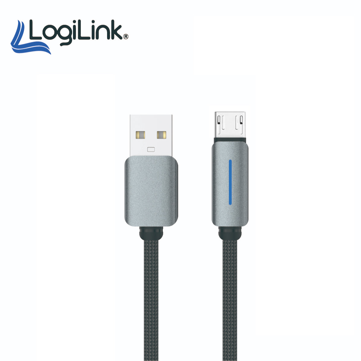 Logilink Usb To Micro Nylon Fast Charging Data Cable With Light 1m - Black