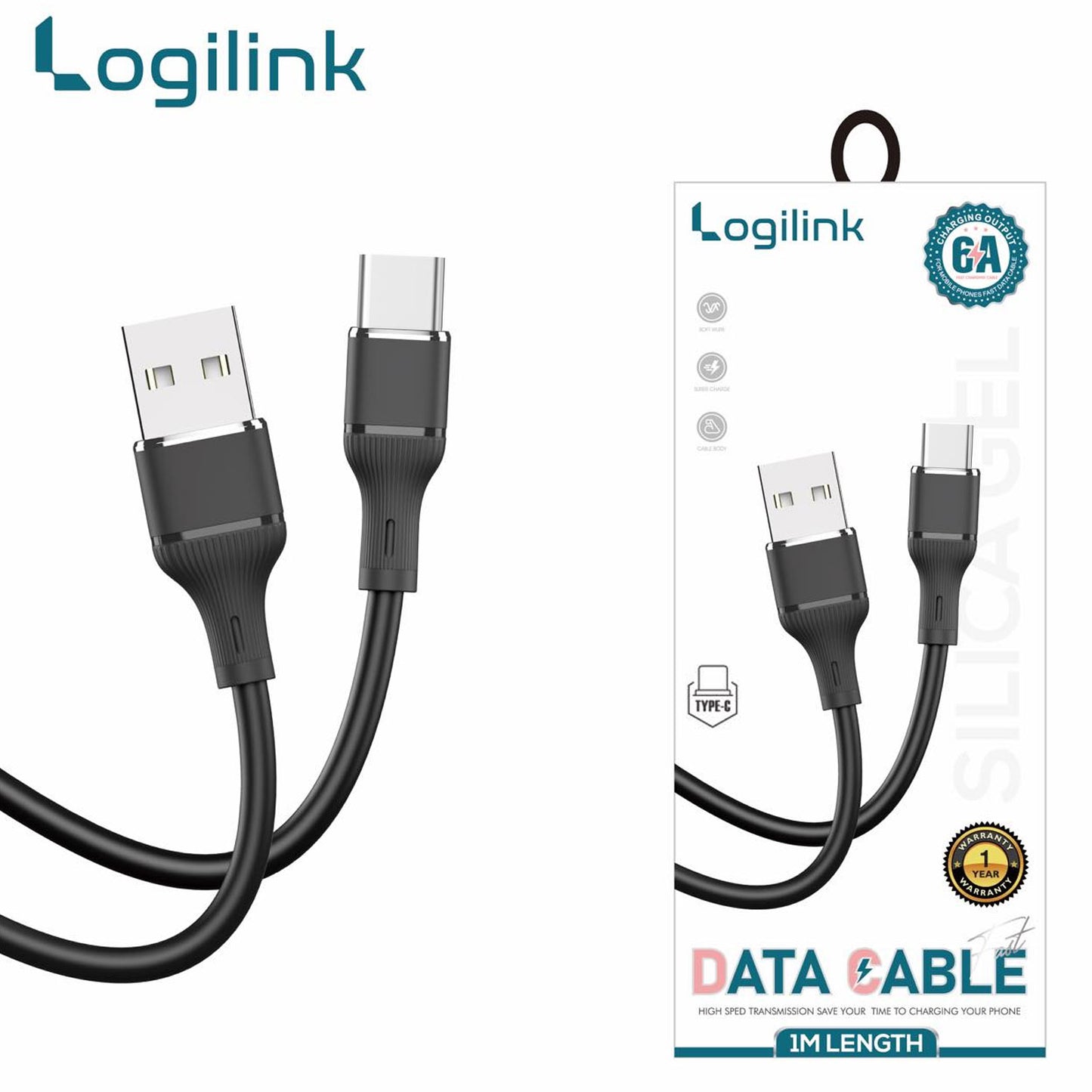 Logilink Usb To Type C Silicone Fast Charging Data Cable 1m -Black