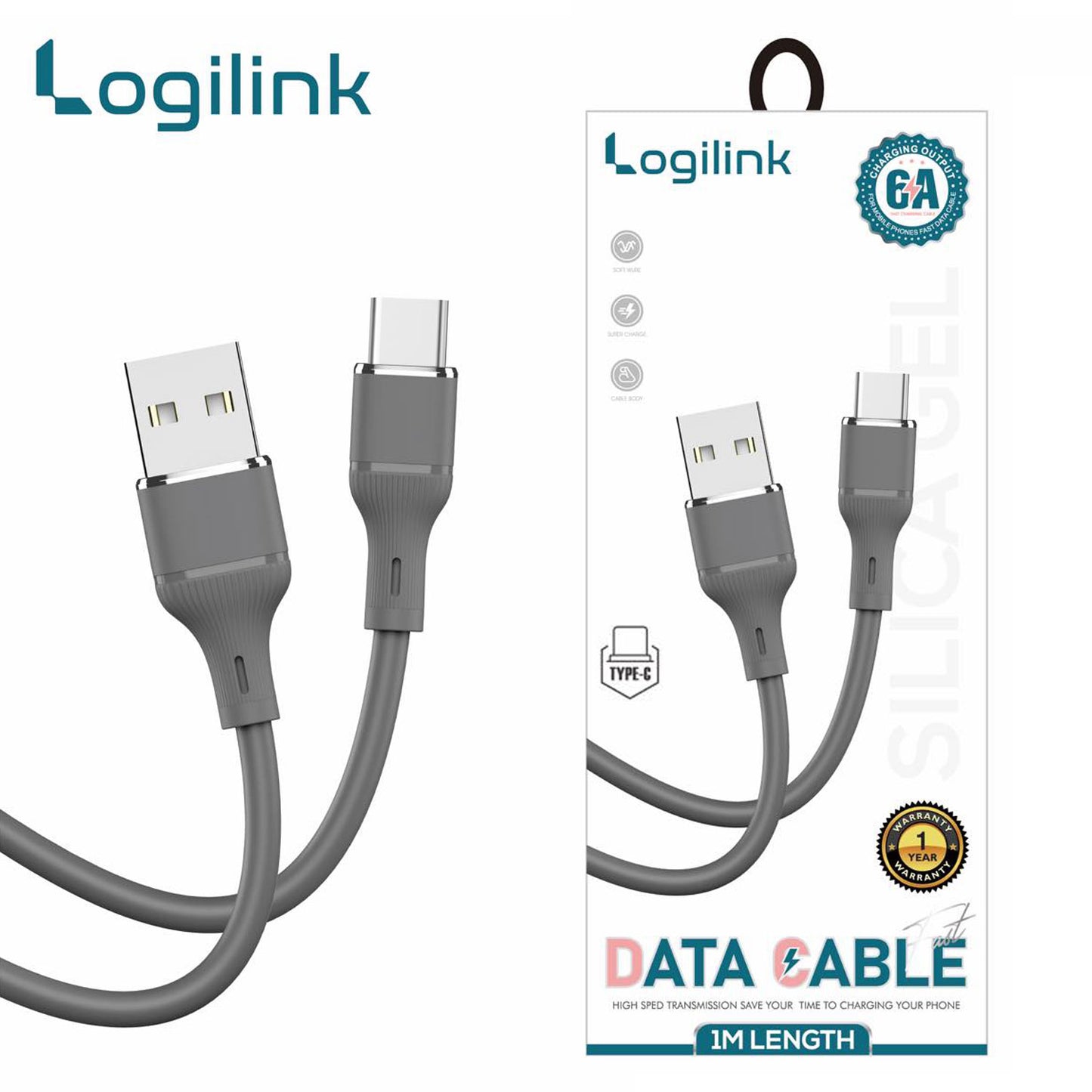 Logilink Usb To Type C Silicone Fast Charging Data Cable 1m -Black
