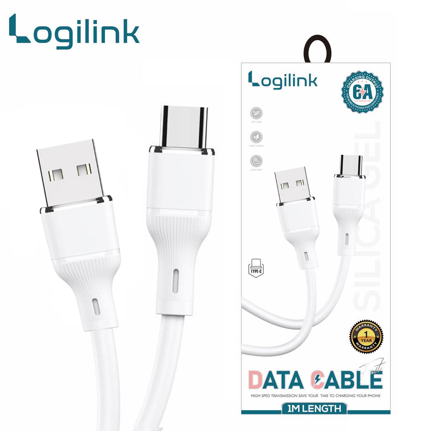 Logilink Usb To Type C Silicone Fast Charging Data Cable 1m -Black