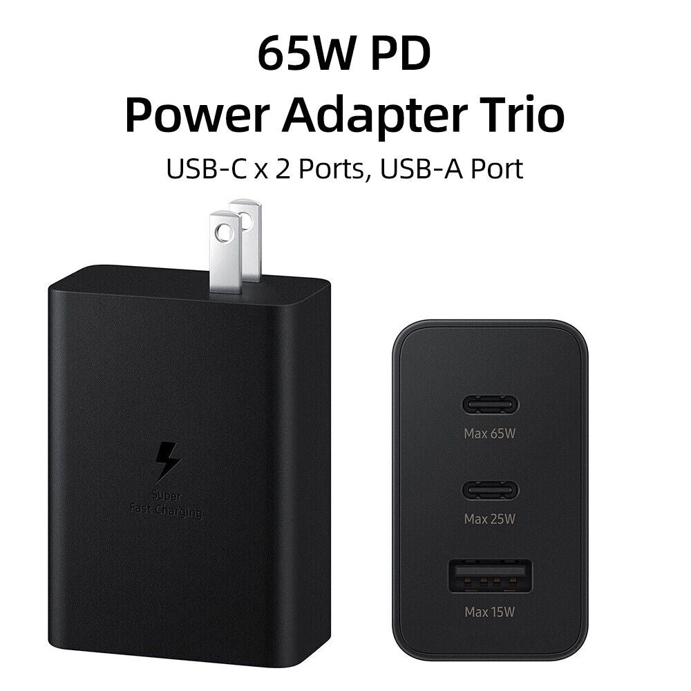 65W SAMSUNG UK PIN PD POWER ADAPTOR TRIO USB C x 2PORTS, USB-A PORT