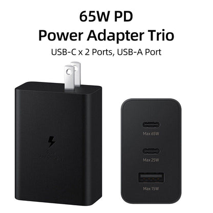 65W SAMSUNG UK PIN PD POWER ADAPTOR TRIO USB C x 2PORTS, USB-A PORT