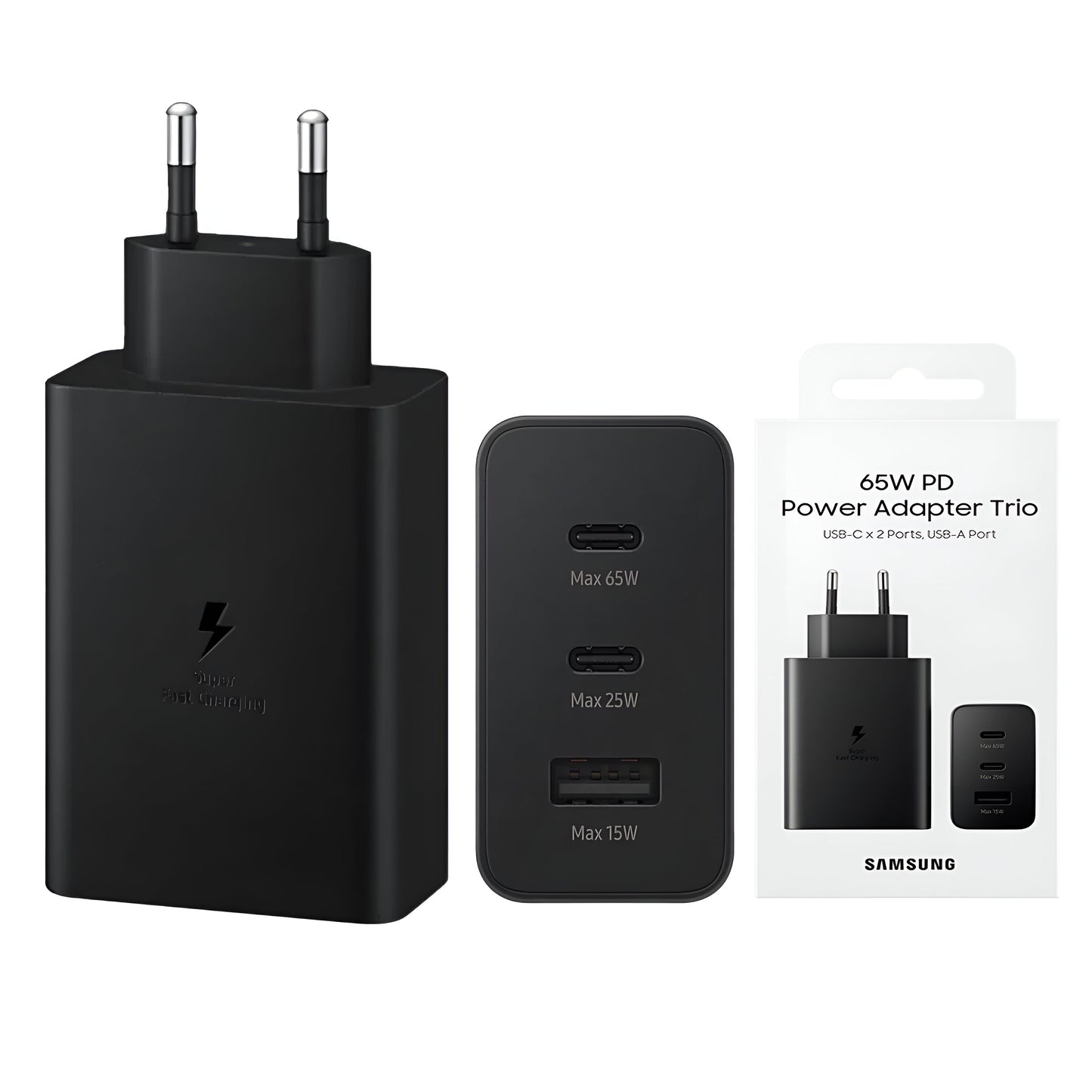 SAMSUNG 65W EU PIN PD POWER ADAPTOR TRIO 2 Type-C & USB-A PORT