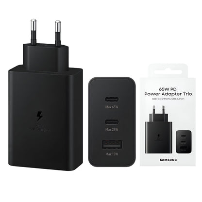 SAMSUNG 65W EU PIN PD POWER ADAPTOR TRIO 2 Type-C & USB-A PORT